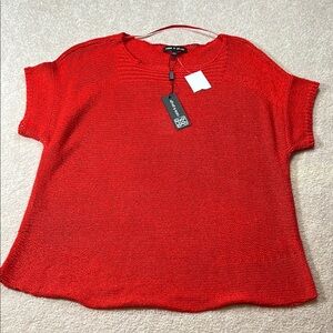 Cable & Gauge Knit Top Short Sleeve Textured Red‎ Blouse Size L